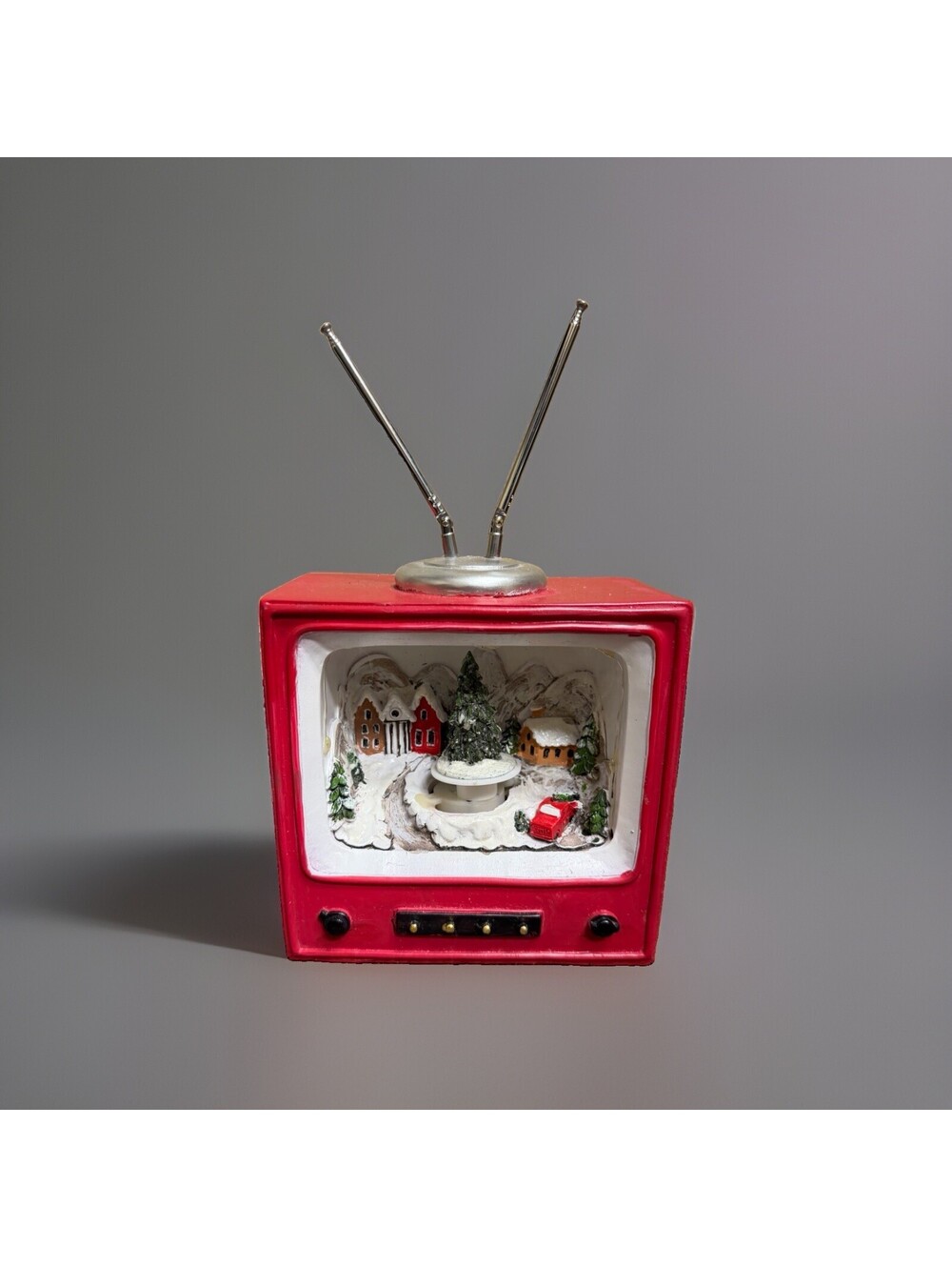 Retro Christmas TV Music Box Light Up Animated Moving Snow Village Television